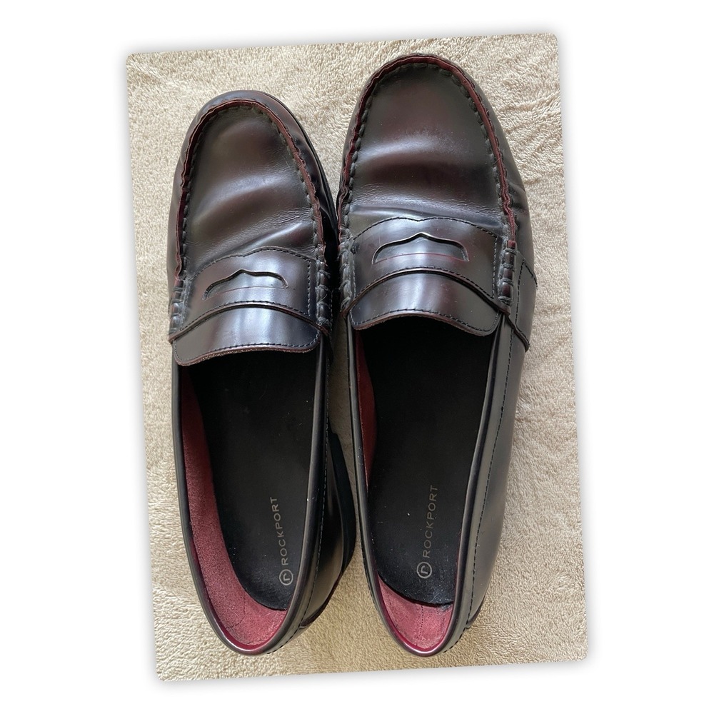 Rockport Penny Loafers Shoes Men's Sz 10M Burgundy Leather Slip On #501843 - Picture 1 of 9